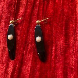 Black coral earrings with pearl accent